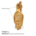 Ciondolo mano di Hamsa in acciaio dorato con occhio in strass per collane DIY - Mano di Fatima Occhio Strass Bianchi (PJ320WEG) / Oro