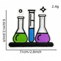 Embroidered science flask patch featuring purple and green liquid with dimensions - Apparatus Collection Style (10#)