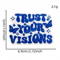 Blauer 'Trust Your Visions' Stickaufnäher mit Sternen und Schmetterling, Größe 6,9x5cm - Aufnäher „positive Energie“ (englisch) Nr. 1