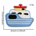 Cartoon ship embroidered patch for kids clothes, iron-on maritime badge in blue and white - Ship Shape
