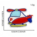 Embroidered helicopter patch with blue and red details and size dimensions - Helicopter Design 1