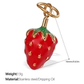 18K gold plated stainless steel red strawberry pendant with green leaves and oil dripping - Red Strawberry (PJ387CRG)