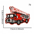 Red fire truck embroidered iron-on patch for kids clothing with ladder detail 7.5x5.8cm - Fire Truck Style