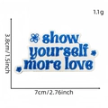 Blue 'show yourself more love' embroidered patch with flowers for clothing decoration - Positive Energy English Cloth Patch #8