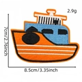 Cartoon ship embroidered patch for clothes with orange and blue thread and 2.9g weight - Cartoon Car Fabric Patch #10
