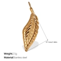 Golden stainless steel leaf pendant featuring detailed vein textures and 37.1mm length - Long Leaf (PJ390G)