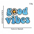 Light blue embroidered Good Vibes patch with white daisy flower and black border edge - Inspirational Slogan 9#-GOOD VIBES