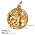 20.9mm round gold stainless steel rose relief charm with detailed dimensions and weight - Rose Embossed Coin (PJ391G)