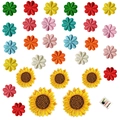 Colorful sunflower and daisy embroidery patches set with a mini sewing kit on white background - Sunflower Daisy Style With Sewing Kit