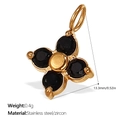Golden stainless steel four-petal flower pendant with black zircon and center bead - Black Zirconia Flower (PJ392BKG)