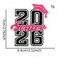 Embroidered 2026 Senior graduation patch with pink mortarboard hat and black outlines - Black Pink White 2026 Senior Graduation Cap Number Style (毕业生布贴3#)