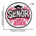 Pink and black Senior Class of 2026 embroidered graduation patch, 6.9cm round badge - Pink Black Senior Class Of 2026 Round Cap Style (毕业生布贴4#)