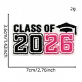 Class of 2026 chenille patch in pink with graduation cap embroidery, 7cm wide - Black White Pink Class Of 2026 Cap Chenille Style (毕业生布贴8#)