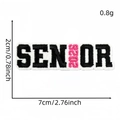 2026 Senior embroidered patch in black and pink for student graduation apparel - Black White Pink SENIOR 2026 Strip Style (毕业生布贴14#)