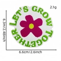 Cartoon pink flower embroidery patch with Let's Grow Together green text badge - LET'S GROW TOGETHER Round Style (AZ2512B7-4)