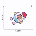 Detailed cartoon rocket embroidery patch with a brown bear astronaut and size dimensions - Rocket Embroidered Patch (18#) / 1 Piece