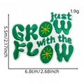 Embroidered patch with just GROW with the FLOW text and green flower design for bags - just GROW with the FLOW Irregular Style (AZ2512B7-4)