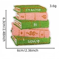 Embroidered stacked books patch in green and pink with iron-on backing, 6.3x6cm size - Stacked Books (Cartoon Forest Patch 4#)