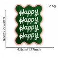 Green rectangle embroidery patch with white Happy text and pink scalloped borders - Happy Lettering (Cartoon Forest Patch 5#)
