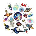 18-piece space-themed iron-on embroidered patches with astronauts, rockets, and planets - Space Theme Patch Set / Set of 18