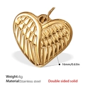 Golden heart pendant in stainless steel with wing texture details and compact design - Heart Wing Style (PJ418G) / Gold