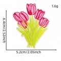 Pink tulip embroidery patch floral iron-on applique with green leaves measurement - Tulip (Cartoon Forest Patch 19#)