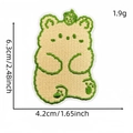 Cute embroidered bear patch in beige and green, 6.3x4.2cm iron-on fairy style applique - Crown Bear (Cartoon Forest Patch 23#)