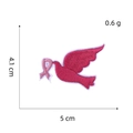 Detail view of pink pigeon and ribbon embroidery patch with exact dimensions - Pink Dove with Ribbon