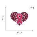 Pink leopard print heart patch with breast cancer awareness ribbon, 5cm x 6.2cm size - Pink Leopard Heart Ribbon