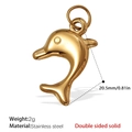 Polished gold stainless steel dolphin pendant with double sided solid design - Mirror Dolphin Style (PJ461G) / Gold
