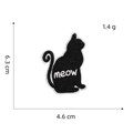 Detail view of cat-shaped embroidered patch with meow text and dimension markings - Black Cat Style (Black and White Patch 9#)