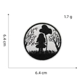 Detail showing a 6.4 cm round black and white embroidered patch with forest girl silhouette - Forest Girl Style (Black and White Patch 11#)
