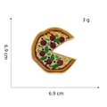 Detail of pizza embroidery patch showing 6.9cm size measurements and texture - Pizza Patch 6# (Pac-man Shape)