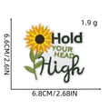 Dettaglio della toppa ricamata a girasole con lo slogan motivazionale Hold YOUR HEAD High - Testo Ispiratore Girasole (2#)