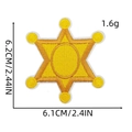 Detail view of yellow star patch with precise dimensions 6.1cm x 6.2cm and embroidery texture - Sheriff Star Badge Shape Style (Western Cowboy Patch 8#)