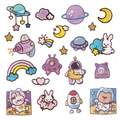 Space themed cartoon embroidery patch set with astronaut and rocket for DIY decoration - Planet Patch Set (21 Pieces)