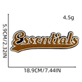 Brown rectangular embroidered patch with Essentials text and size measurement indicators - Brown Essentials Style