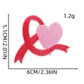 Macro detail of pink ribbon heart embroidery patch showing 5.1cm x 6cm dimensions - Ribbon Patch 8# (Rose Heart Ribbon)