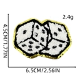Detailed size view of a dice-shaped towel embroidery patch with golden sequins - Double Dice (3#)