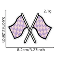 Macro shot of embroidered pink and purple checkered flag patch with size and weight details - Purple/Pink Checkered (1#)