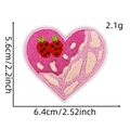 Close-up of strawberry heart embroidery patch with size measurements 5.6cm and 6.4cm - Strawberry Heart