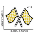 Detailed view of yellow checkered racing flag embroidery patch with size measurements - Yellow/White Checkered (5#)