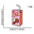 Detail view of strawberry milk box embroidery patch with precise size measurements - Strawberry Milk Carton