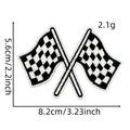 Detailed view of crossed racing flag embroidery patch with precise size and weight metrics - Black/White Checkered (9#)