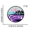 Detailed embroidery view of circular outdoor landscape patch with mountain and sun patterns - Landscape Patch 6#