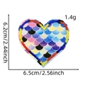 Rainbow heart embroidery patch with mermaid scale sequins and dimensions display - Scale Texture Heart (卡通爱心布贴19#)