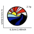 Detail of embroidered mountain patch with size dimensions 6.1cm by 6.3cm shown on white background - Landscape Patch 8#