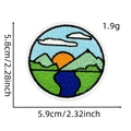 Detail of round outdoor mountain landscape embroidery patch with sunset and river - Landscape Patch 14#