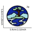 Detailed view of nature embroidery patch featuring mountains, lake and a pine tree - Landscape Patch 15#