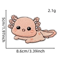 Detailed pink cartoon axolotl embroidery patch with dimensions 5cm x 8.6cm for clothing - Cartoon Animal Patch Style 5